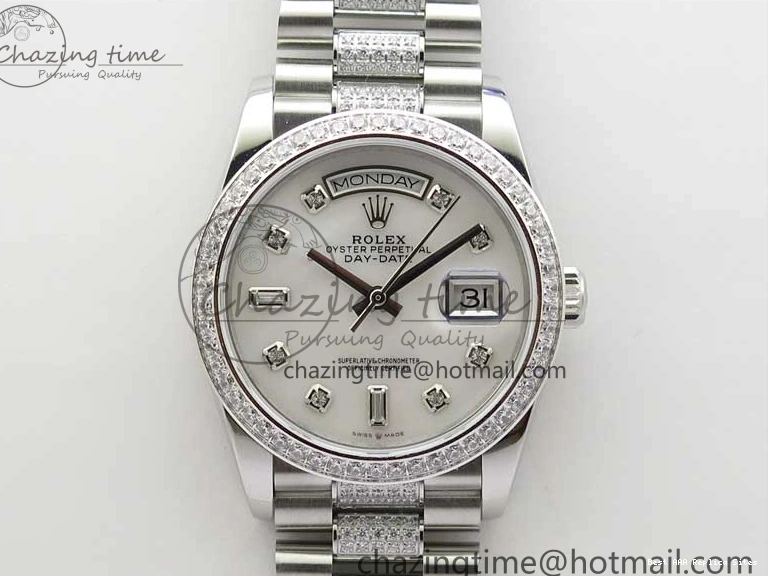 AAA Replica Watches 2682 Bracelet Edition MoistureWicking 36mm Day-Date MOP SS on Dial White President A 128239 Crystal Best SS Crystal Marker BP 1226